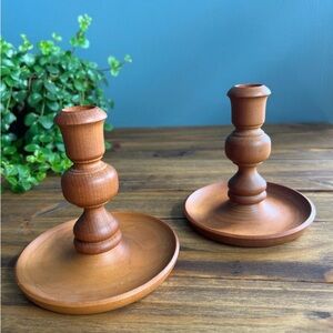 Vintage Wood Candle Holders, Made in New Zealand